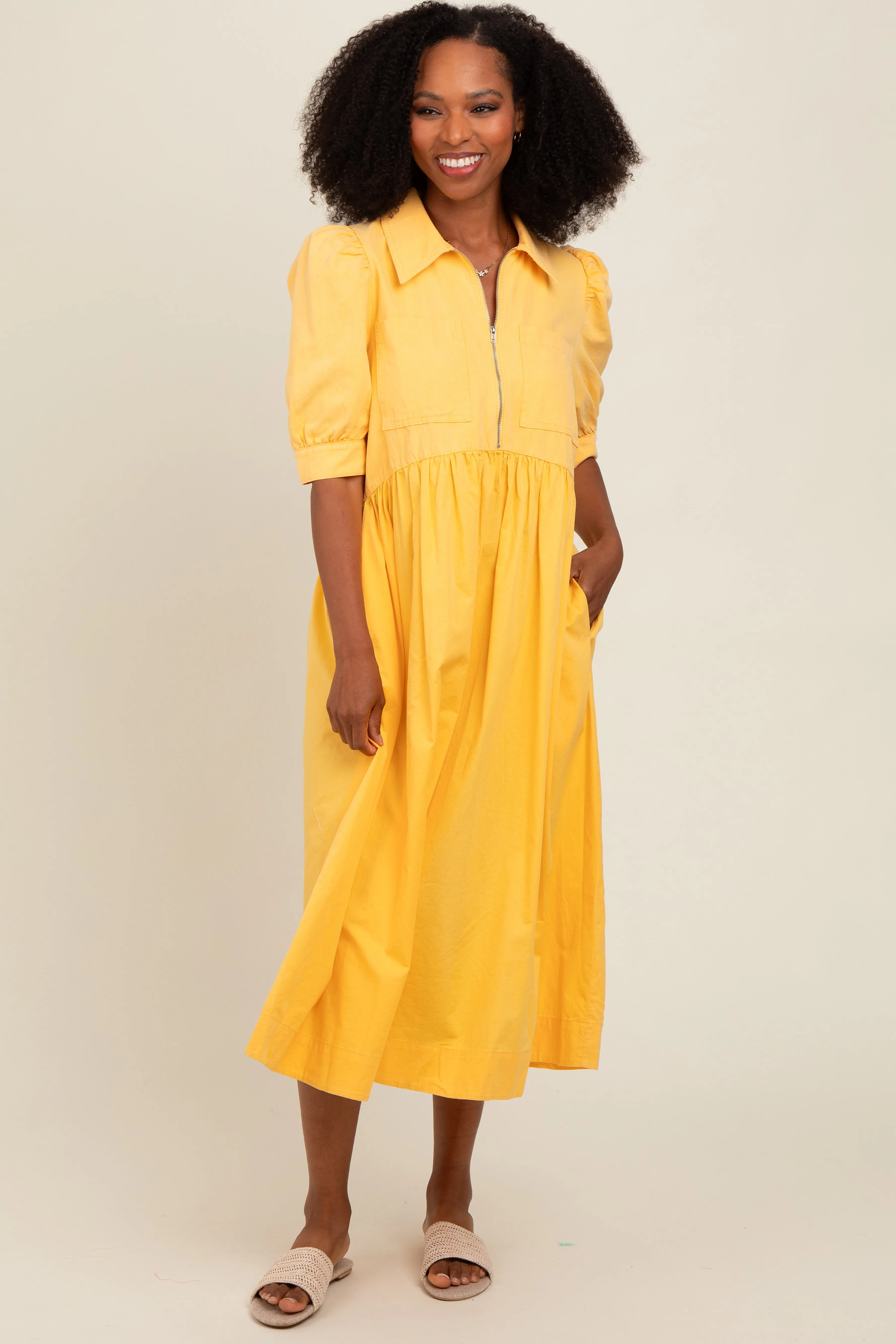 Yellow Half Zip Midi Dress sold by Pinkblush