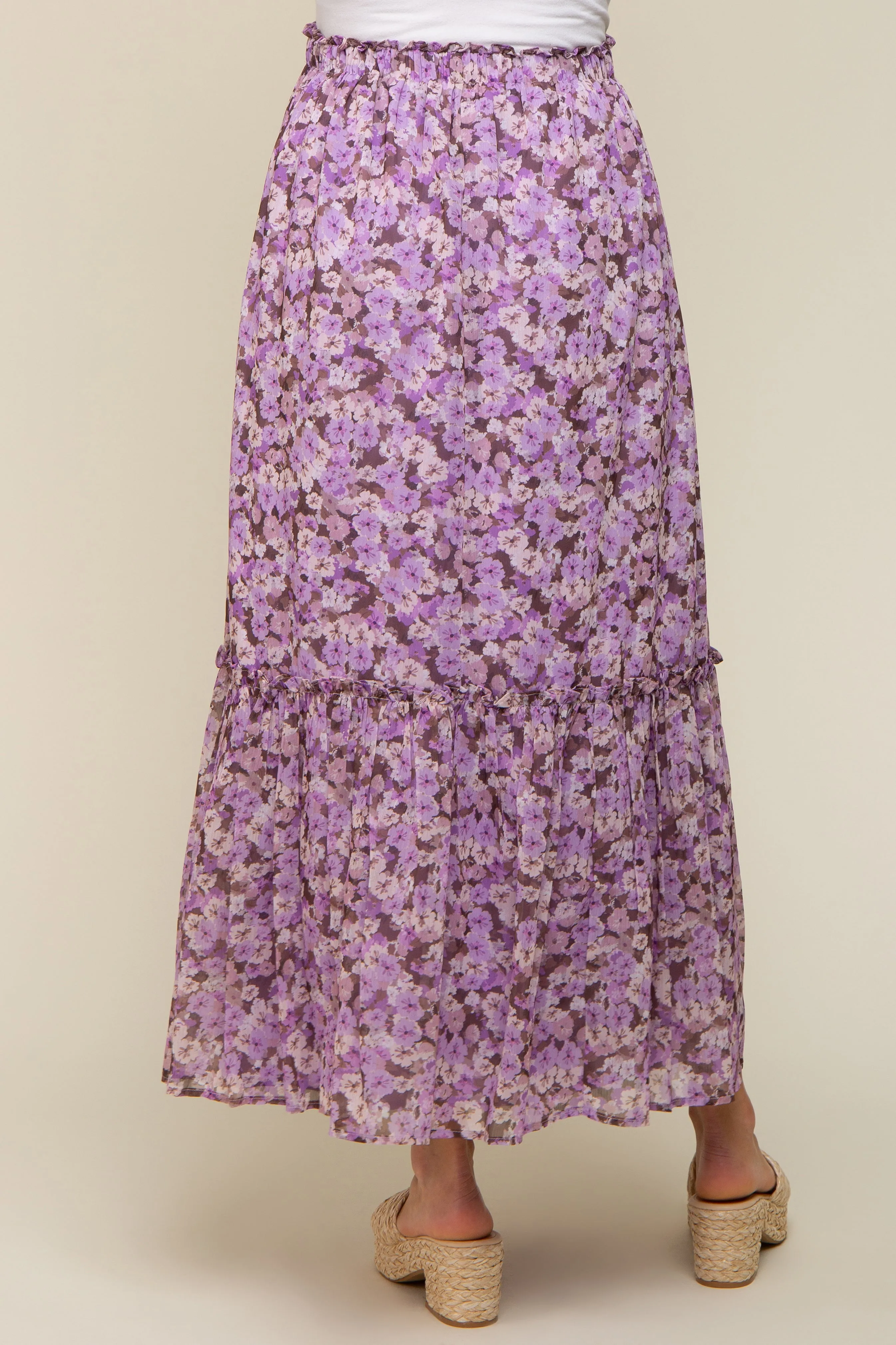 Lavender Smocked Waist Tiered Maternity Maxi Skirt sold by Pinkblush product image thumbnail 4