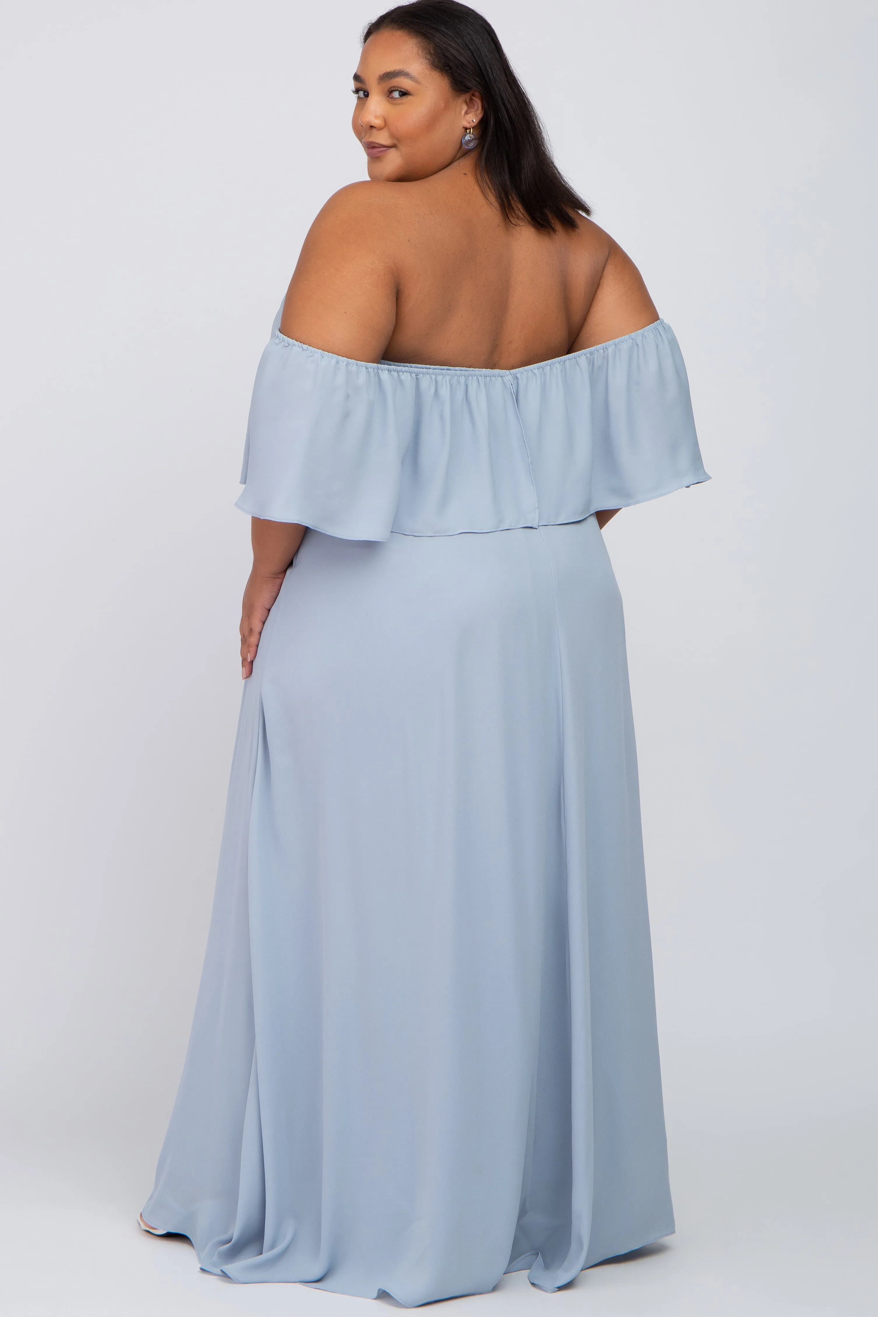 Light Blue Chiffon Off Shoulder Maternity Plus Gown sold by Pinkblush product image thumbnail 3