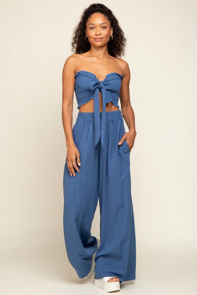 Blue Front Tie Crop Top and Pant Set sold by Pinkblush product image thumbnail 4