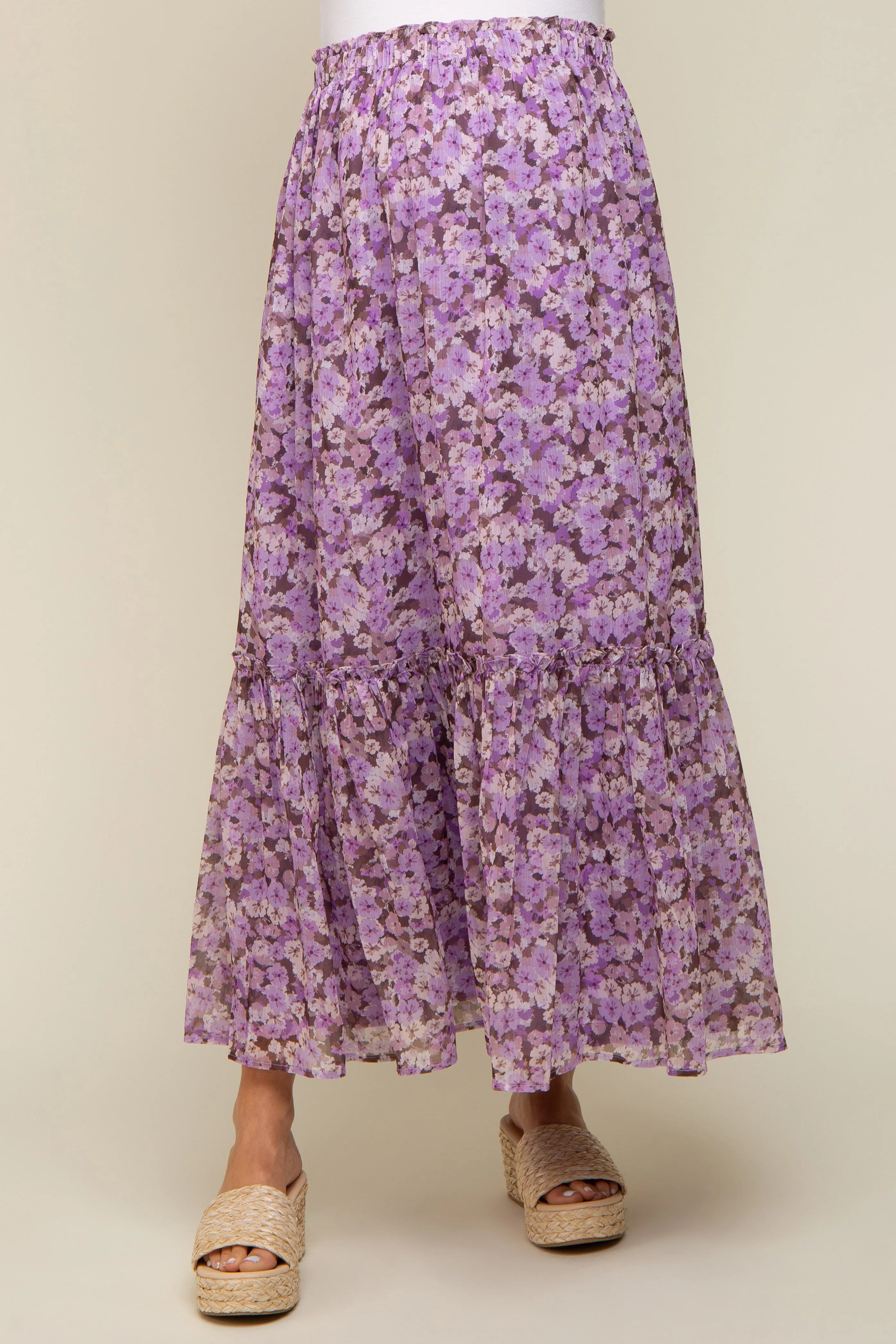 Lavender Smocked Waist Tiered Maternity Maxi Skirt sold by Pinkblush product image thumbnail 2