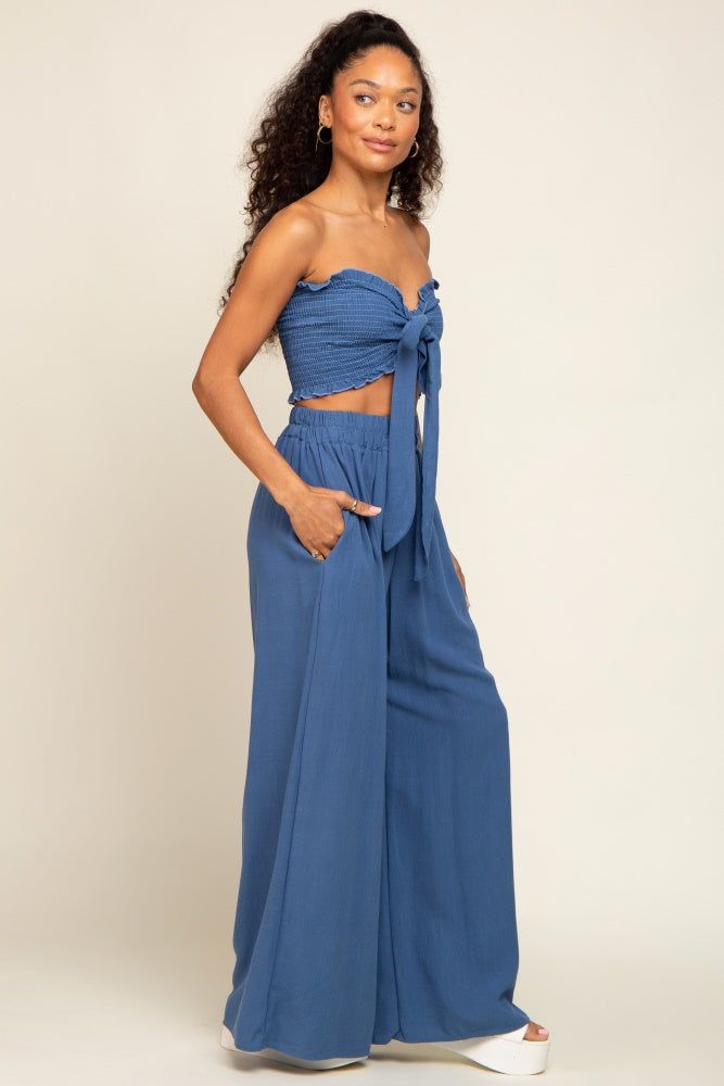 Blue Front Tie Crop Top and Pant Set sold by Pinkblush product image thumbnail 2