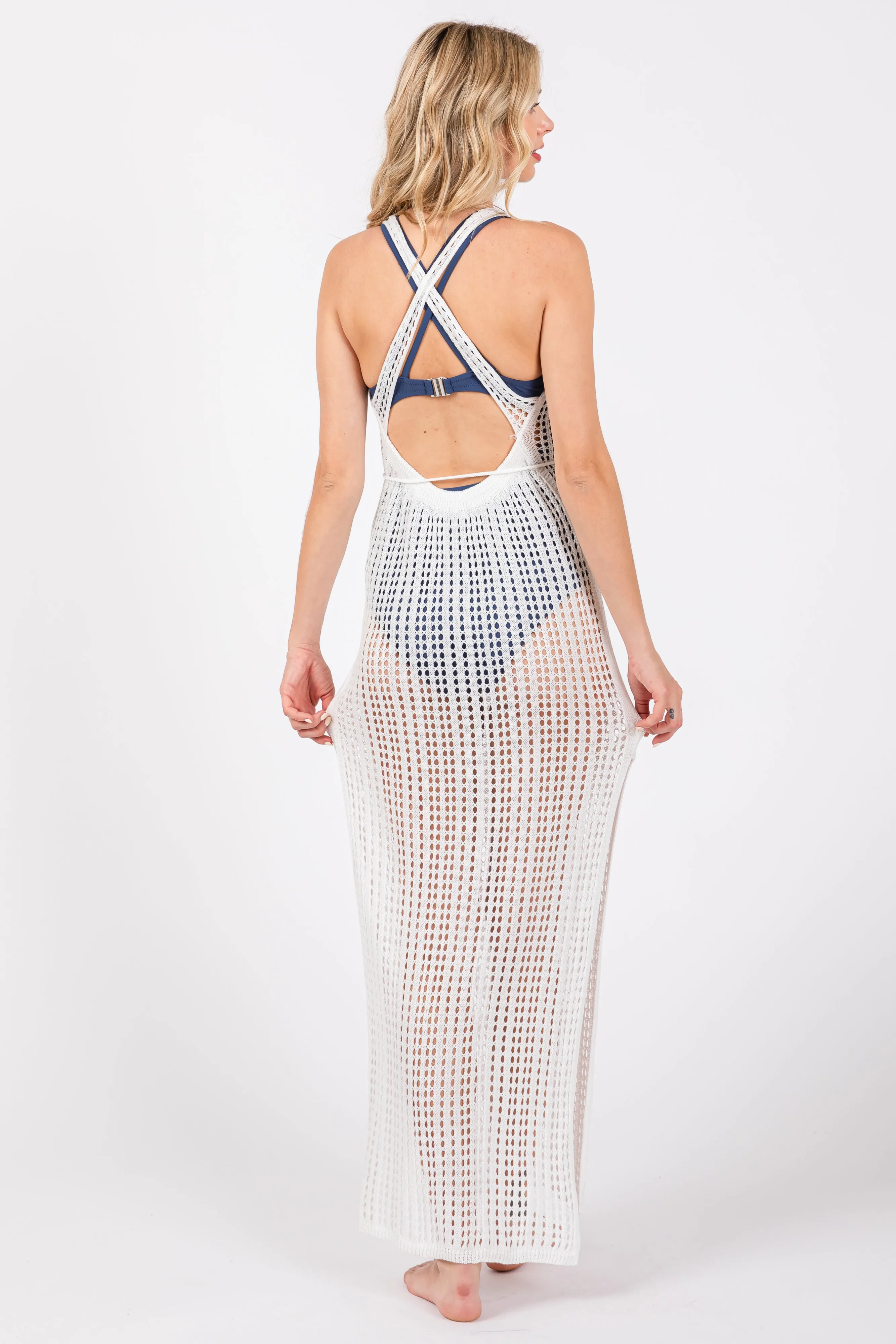 White Crochet V-Neck Side Slit Cover Up sold by Pinkblush product image thumbnail 4