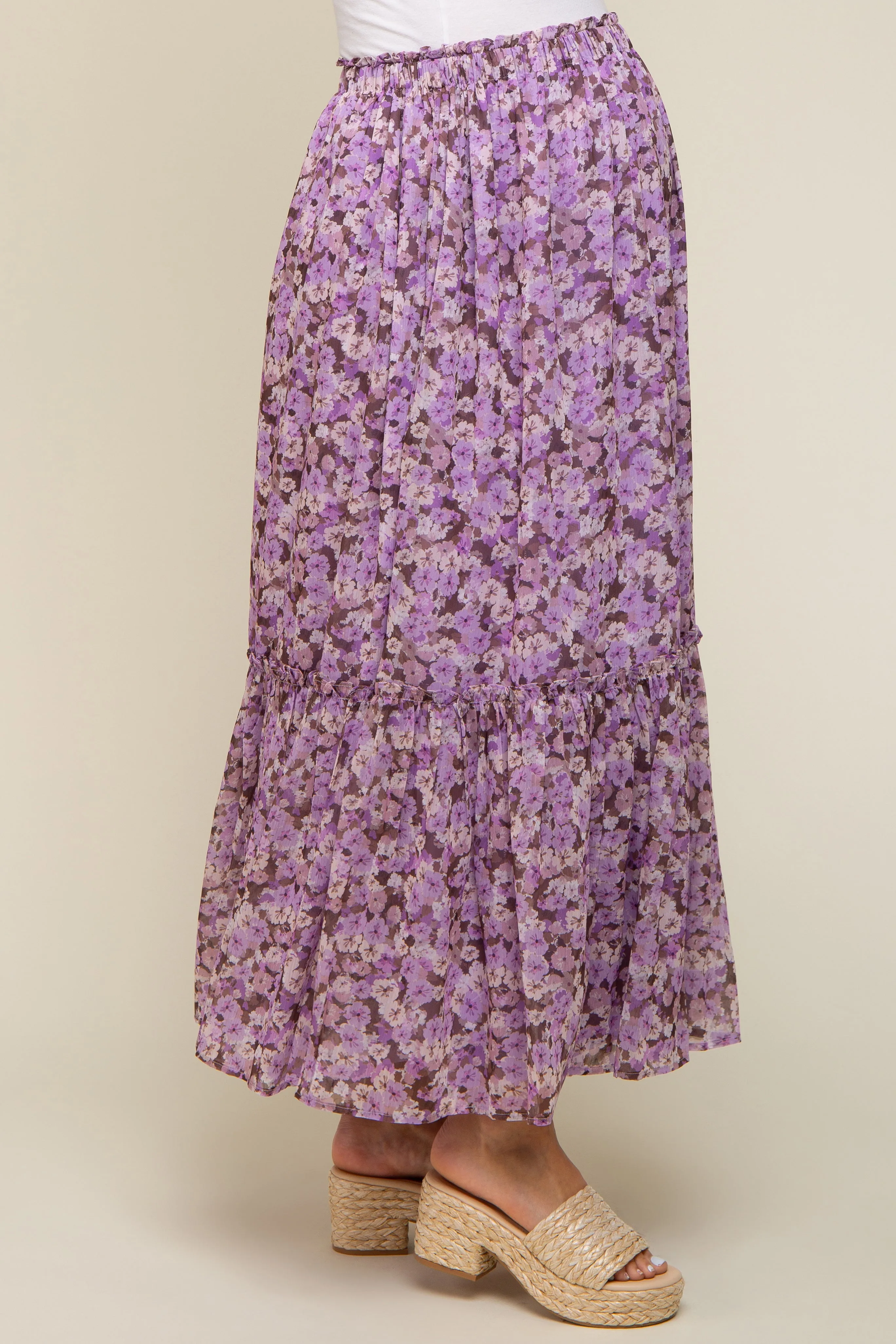 Lavender Smocked Waist Tiered Maternity Maxi Skirt sold by Pinkblush product image thumbnail 3