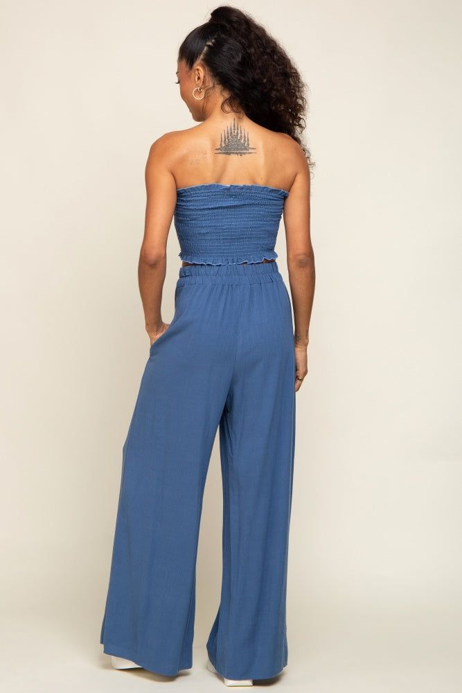 Blue Front Tie Crop Top and Pant Set sold by Pinkblush product image thumbnail 3