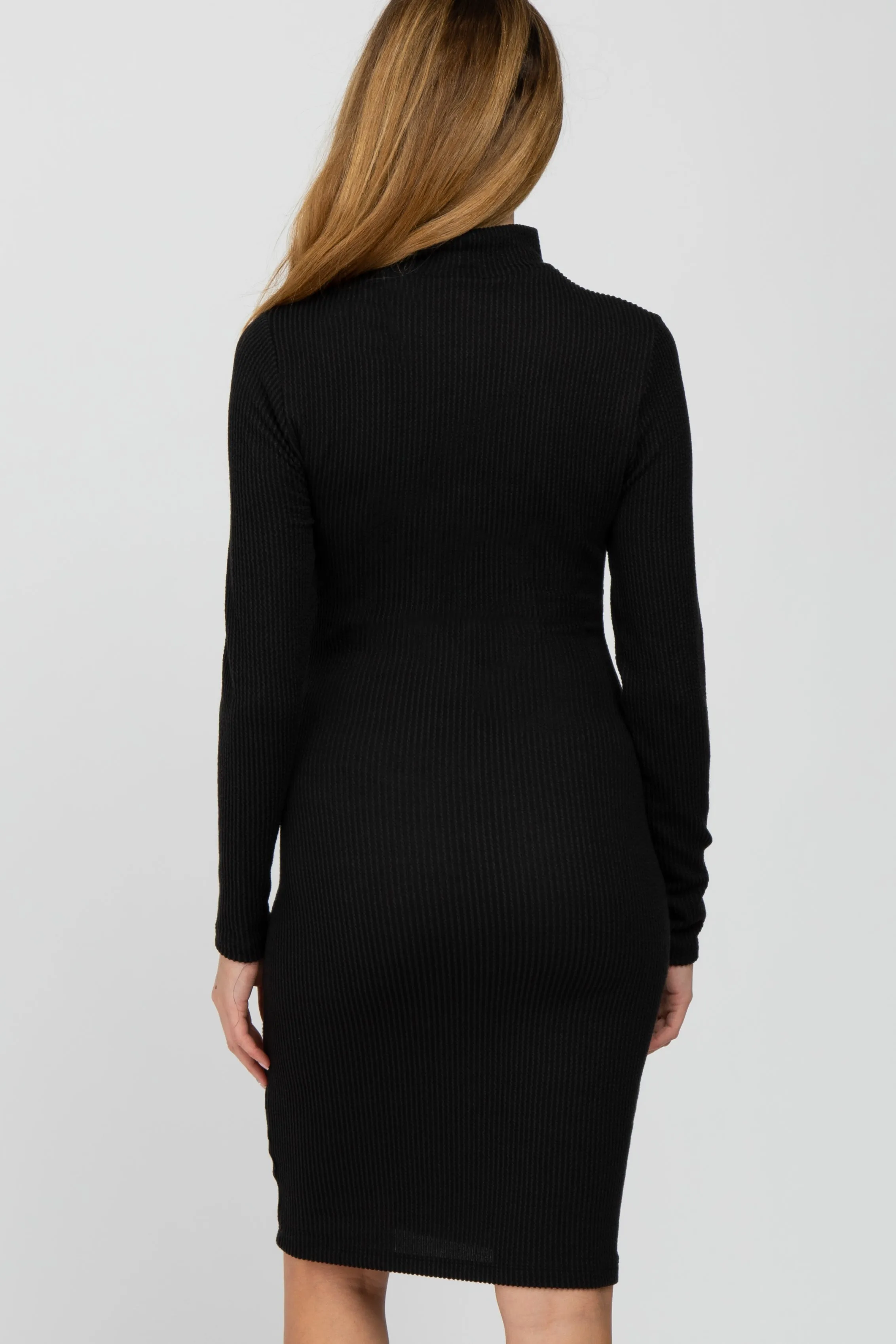 Black Ribbed Mock Neck Front Cutout Maternity Dress sold by Pinkblush product image thumbnail 4