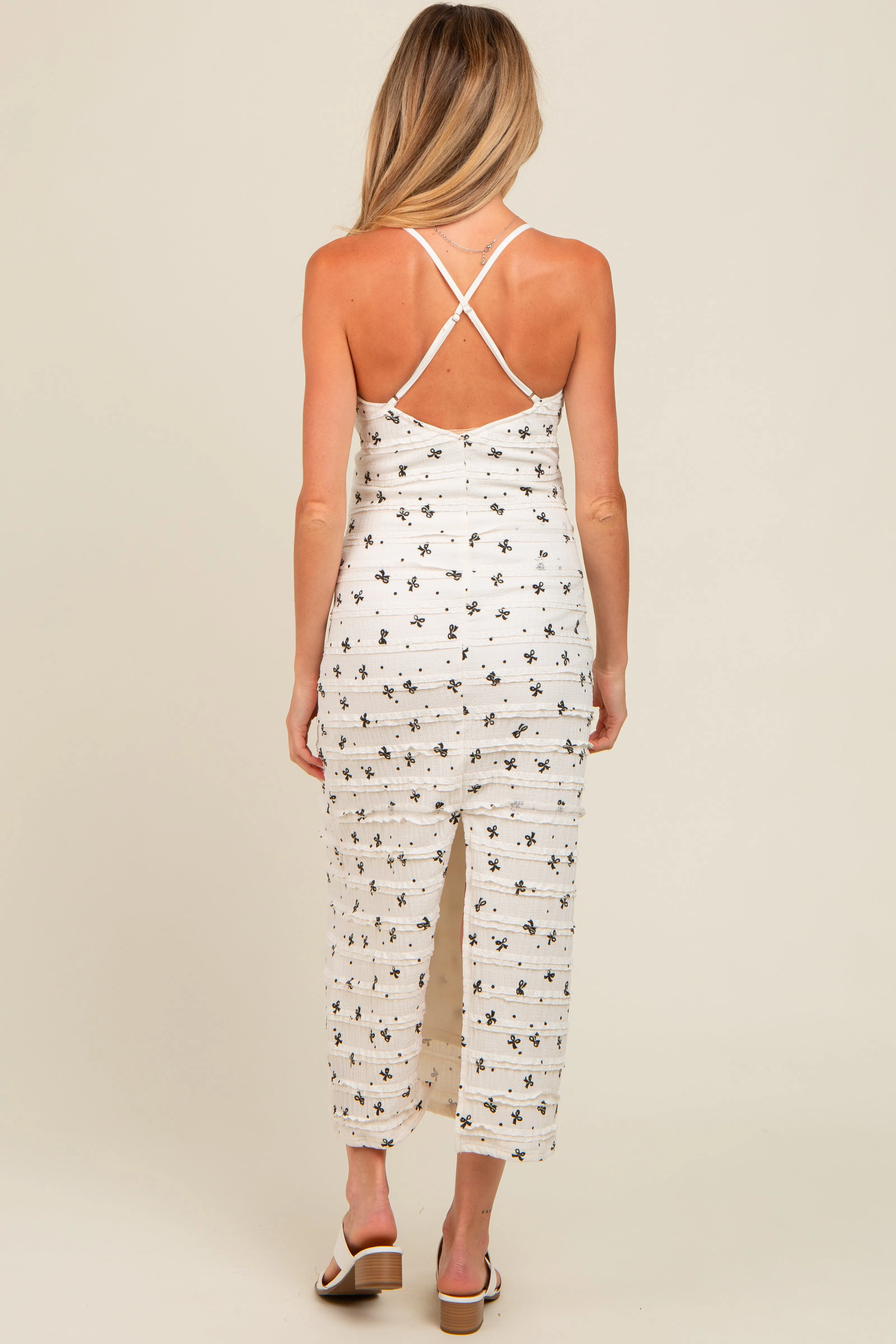 Ivory Ruffle Bow Print Maternity Dress sold by Pinkblush product image thumbnail 4