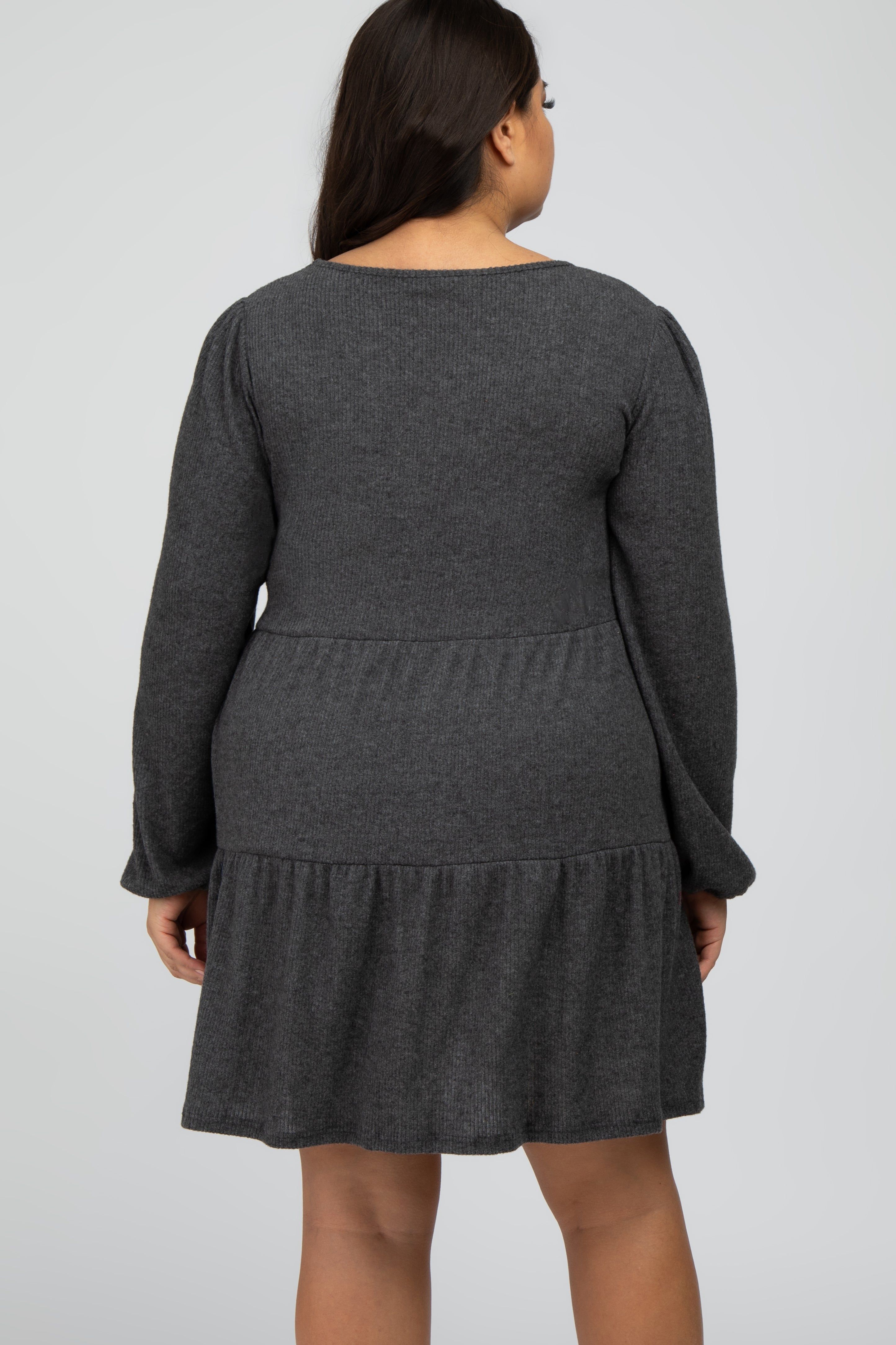 Charcoal Brushed Knit Tiered Plus Dress sold by Pinkblush product image thumbnail 4