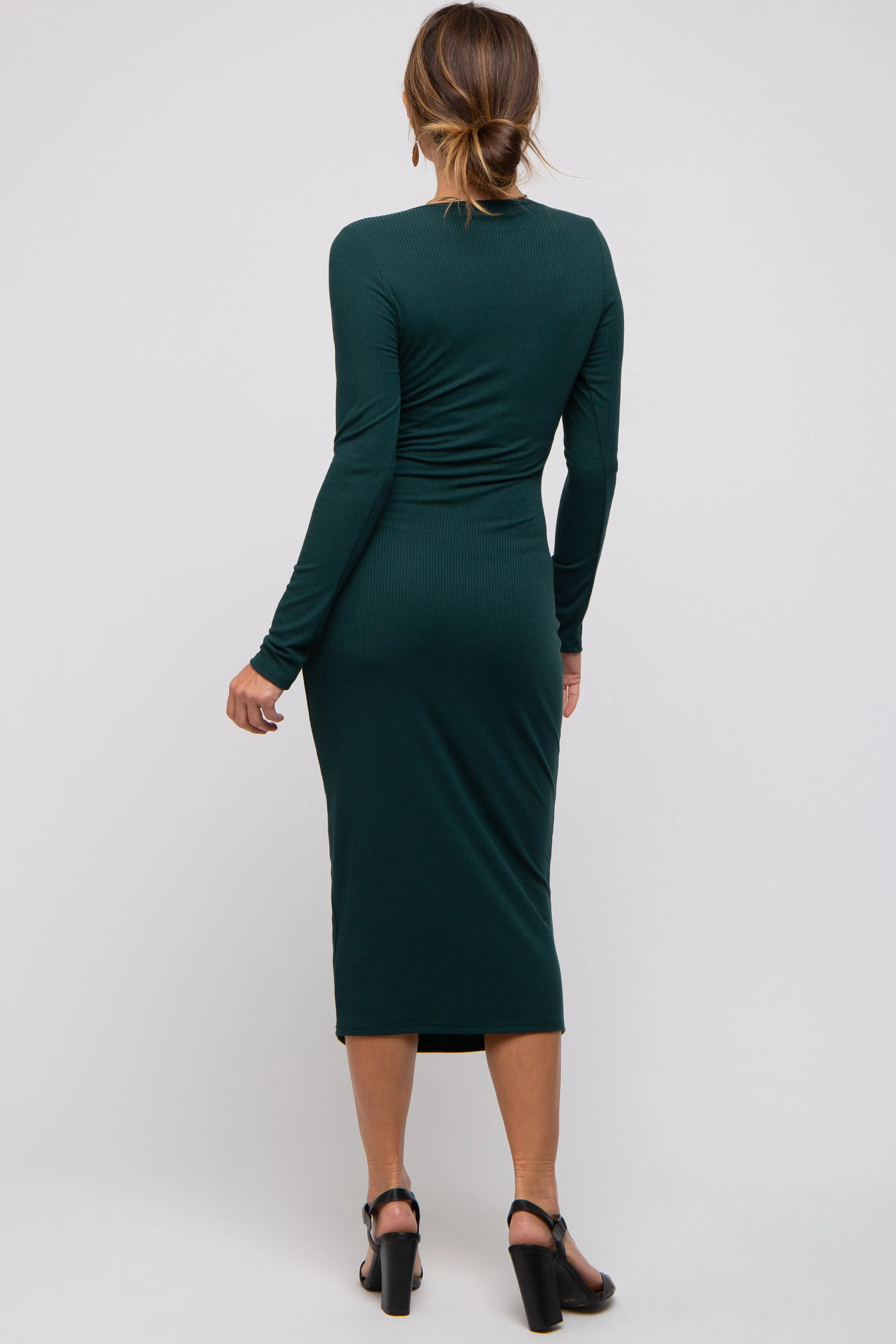 Forest Green Ribbed Long Sleeve Wrap Dress sold by Pinkblush product image thumbnail 3