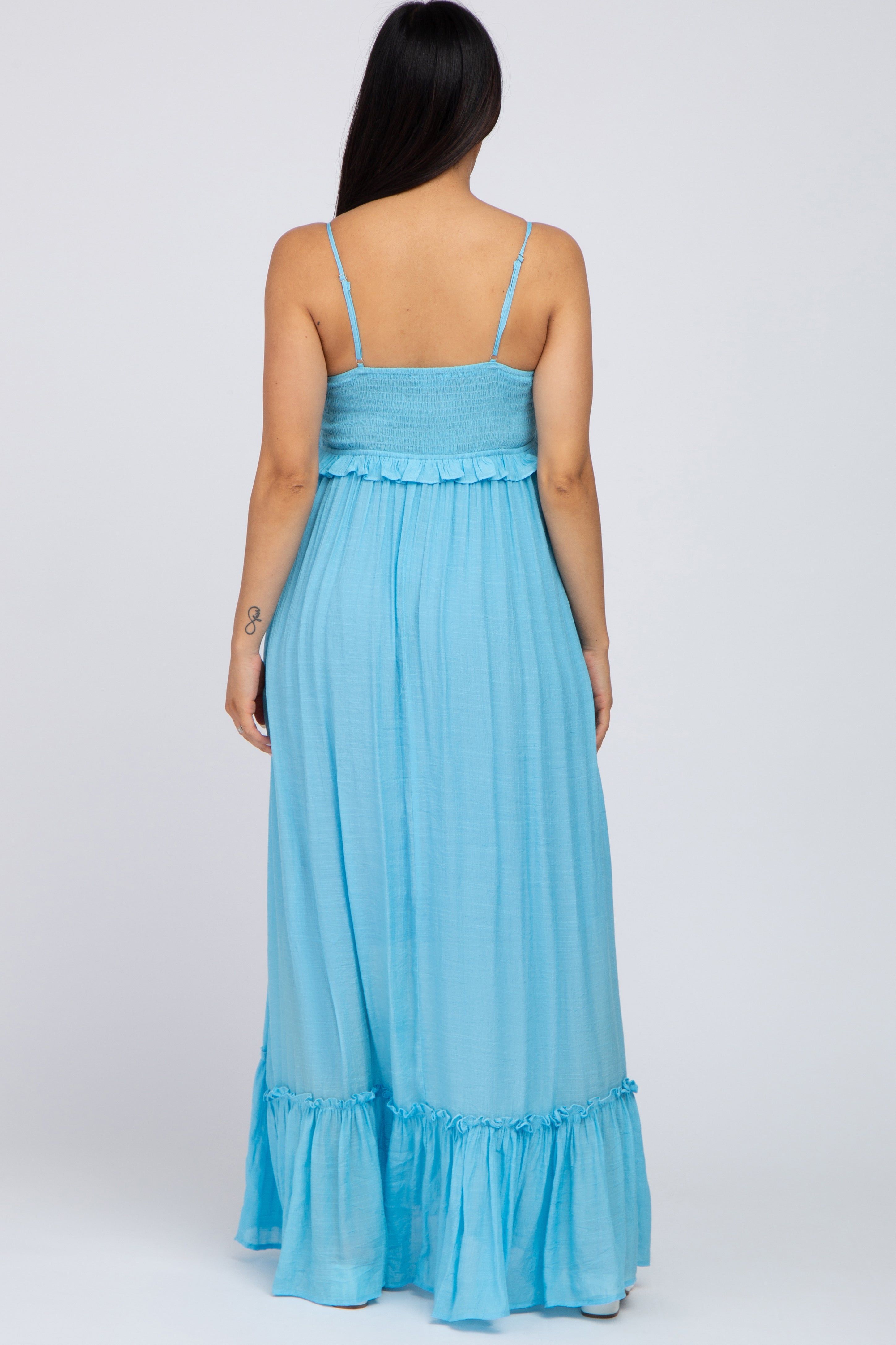Light Blue Sleeveless Ruffle V-Neck Maternity Maxi Dress sold by Pinkblush product image thumbnail 3