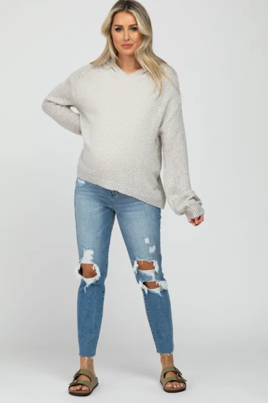 Blue Distressed Cropped Maternity Jeans sold by Pinkblush