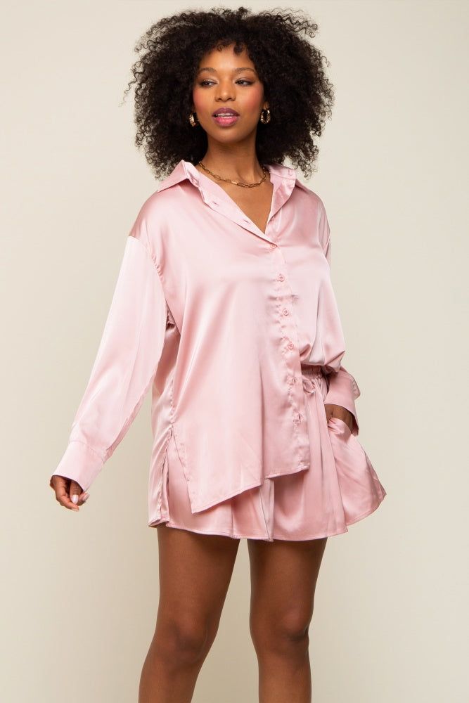 Mauve Satin Button Down Short Sleep Set sold by Pinkblush