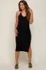 Black Sleeveless Ribbed Slit Maternity Midi Dress sold by Pinkblush