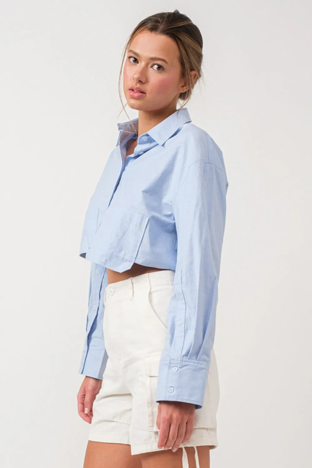 Blue Pocket Detailed Cropped Shirt sold by Pinkblush product image thumbnail 2