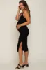 Black Sleeveless Ribbed Slit Maternity Midi Dress sold by Pinkblush