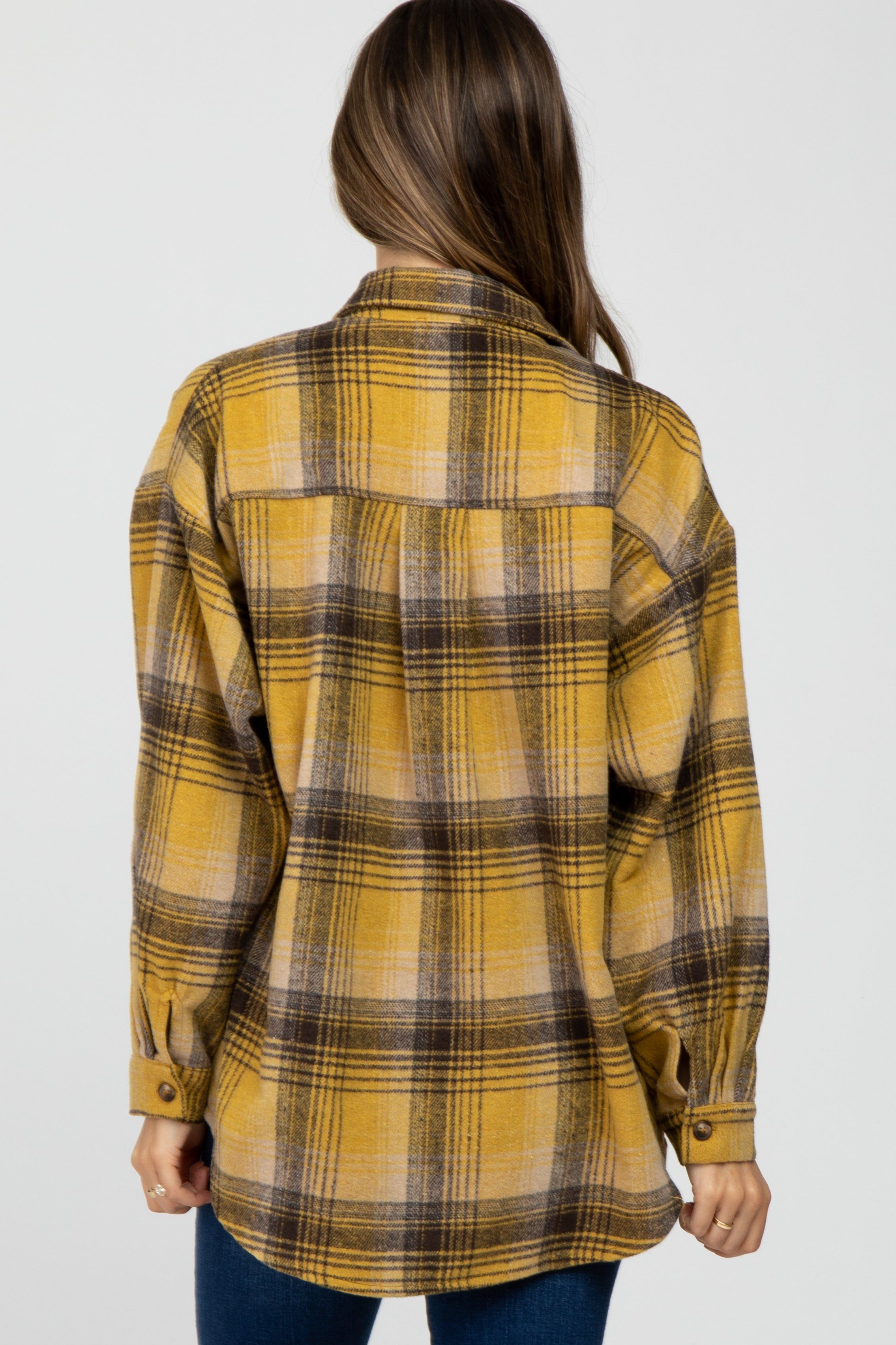 Mustard Plaid Maternity Shacket sold by Pinkblush product image thumbnail 4