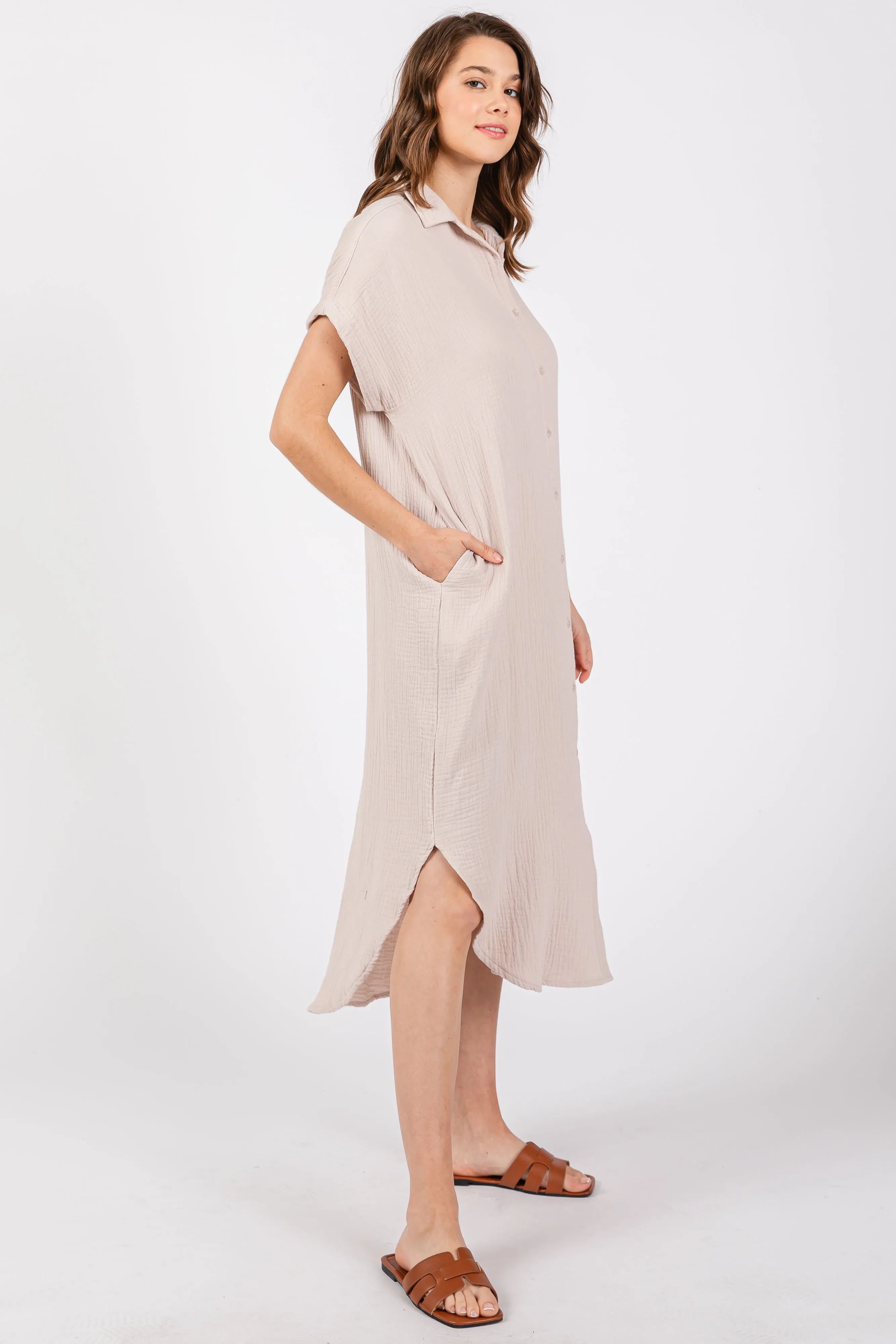 Cream Double Gauze Button Down Maxi Shirt Dress sold by Pinkblush product image thumbnail 5