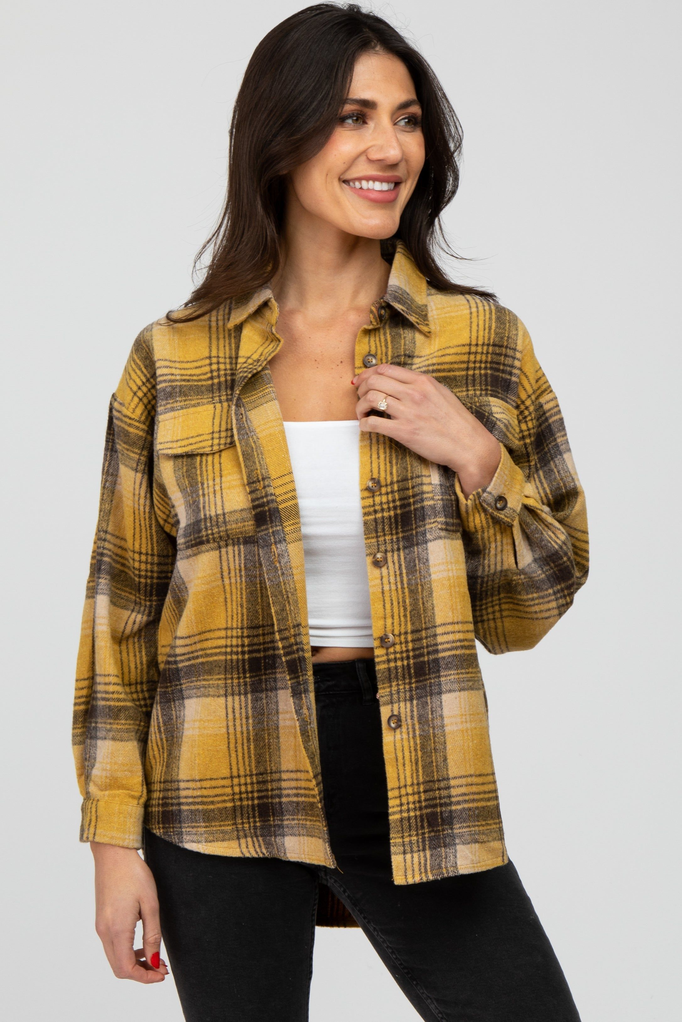 Mustard Plaid Maternity Shacket sold by Pinkblush product image thumbnail 5