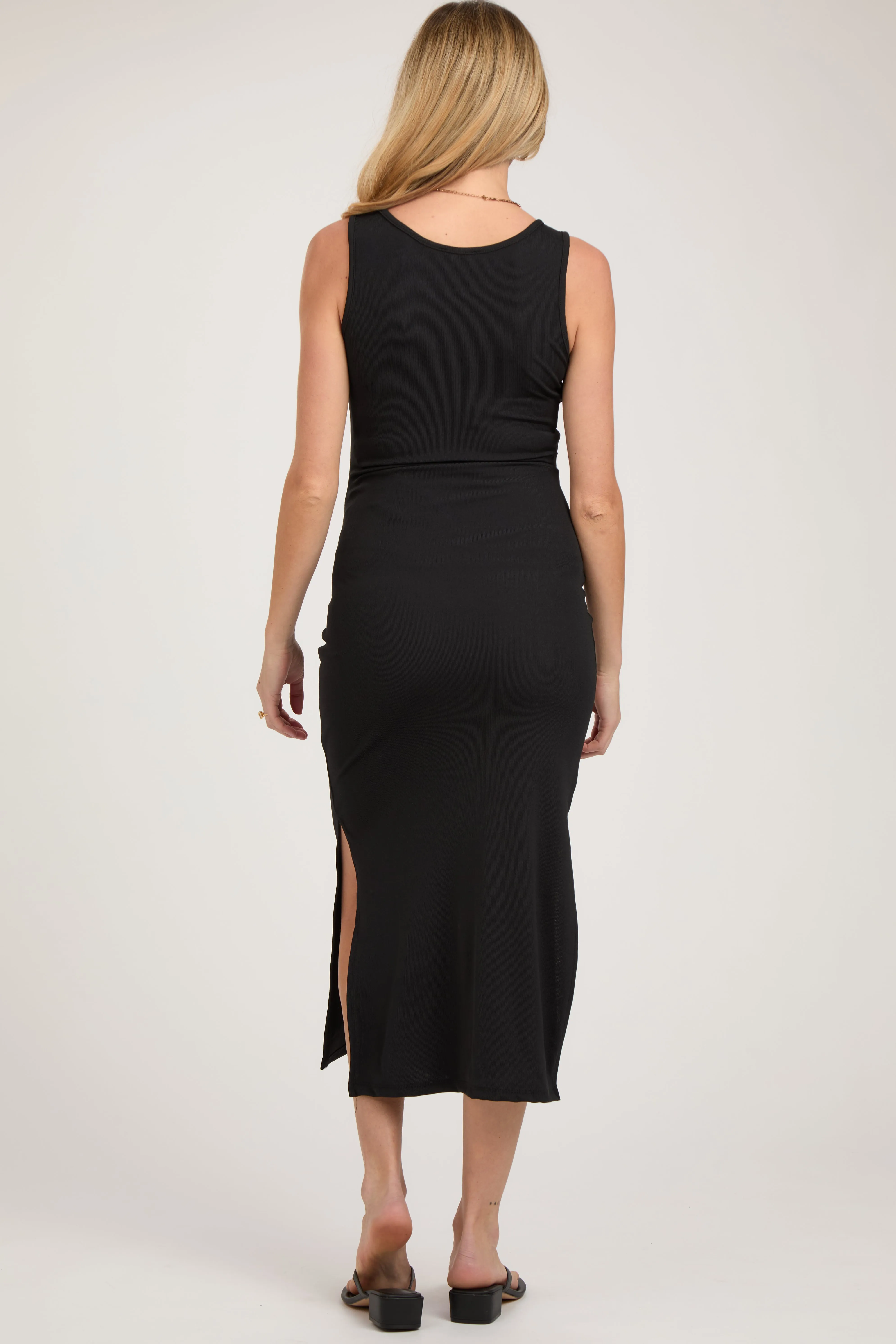 Black Sleeveless Double Slit Maternity Midi Dress sold by Pinkblush product image thumbnail 3