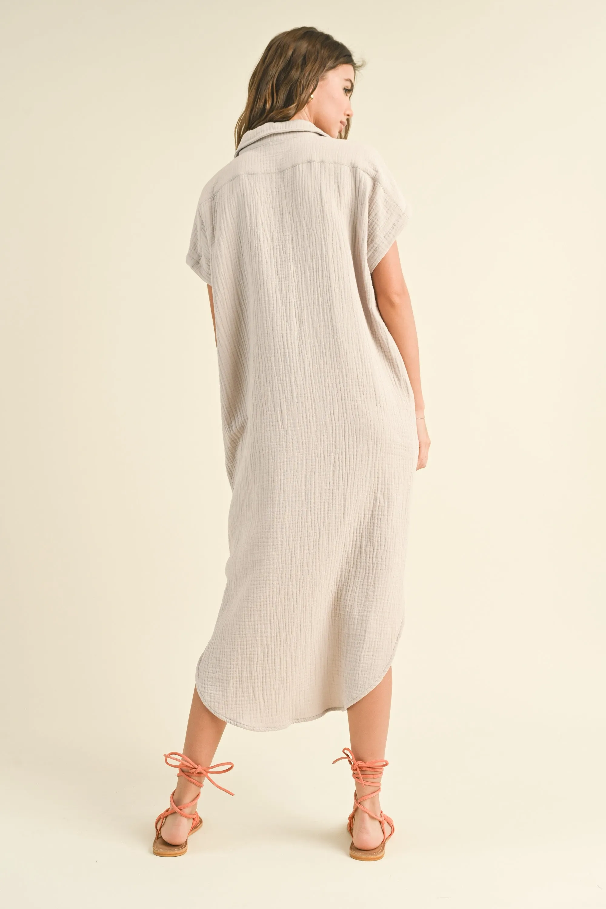 Cream Double Gauze Button Down Maxi Shirt Dress sold by Pinkblush product image thumbnail 3