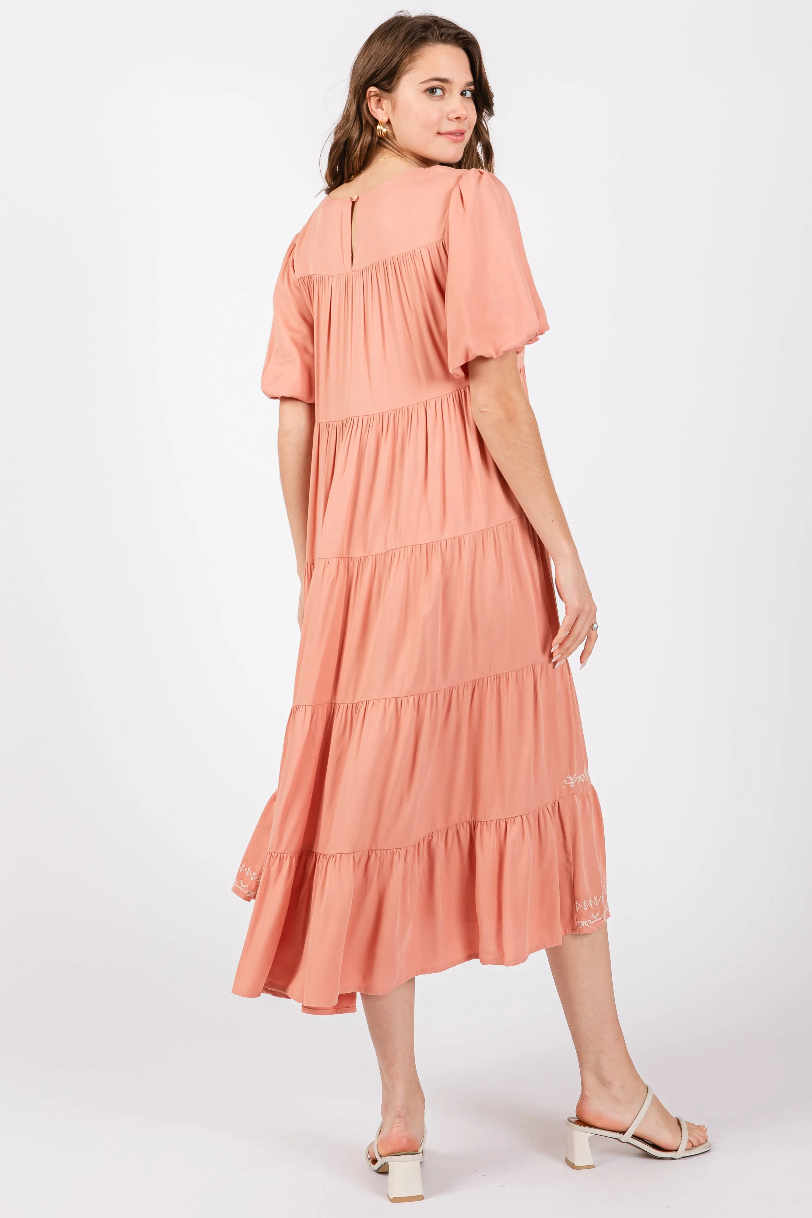 Salmon Short Sleeve Tiered Dress sold by Pinkblush product image thumbnail 3