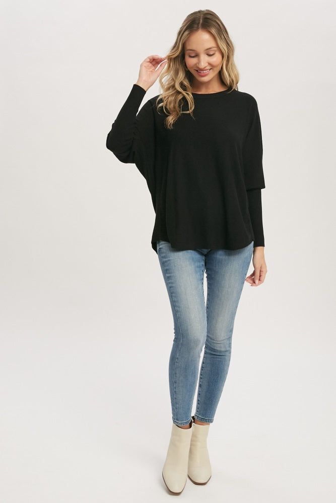 Black Knit Long Dolman Sleeve Top sold by Pinkblush product image thumbnail 2