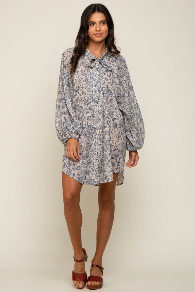 Blue Floral Button Up Pleated Dress sold by Pinkblush product image thumbnail 5