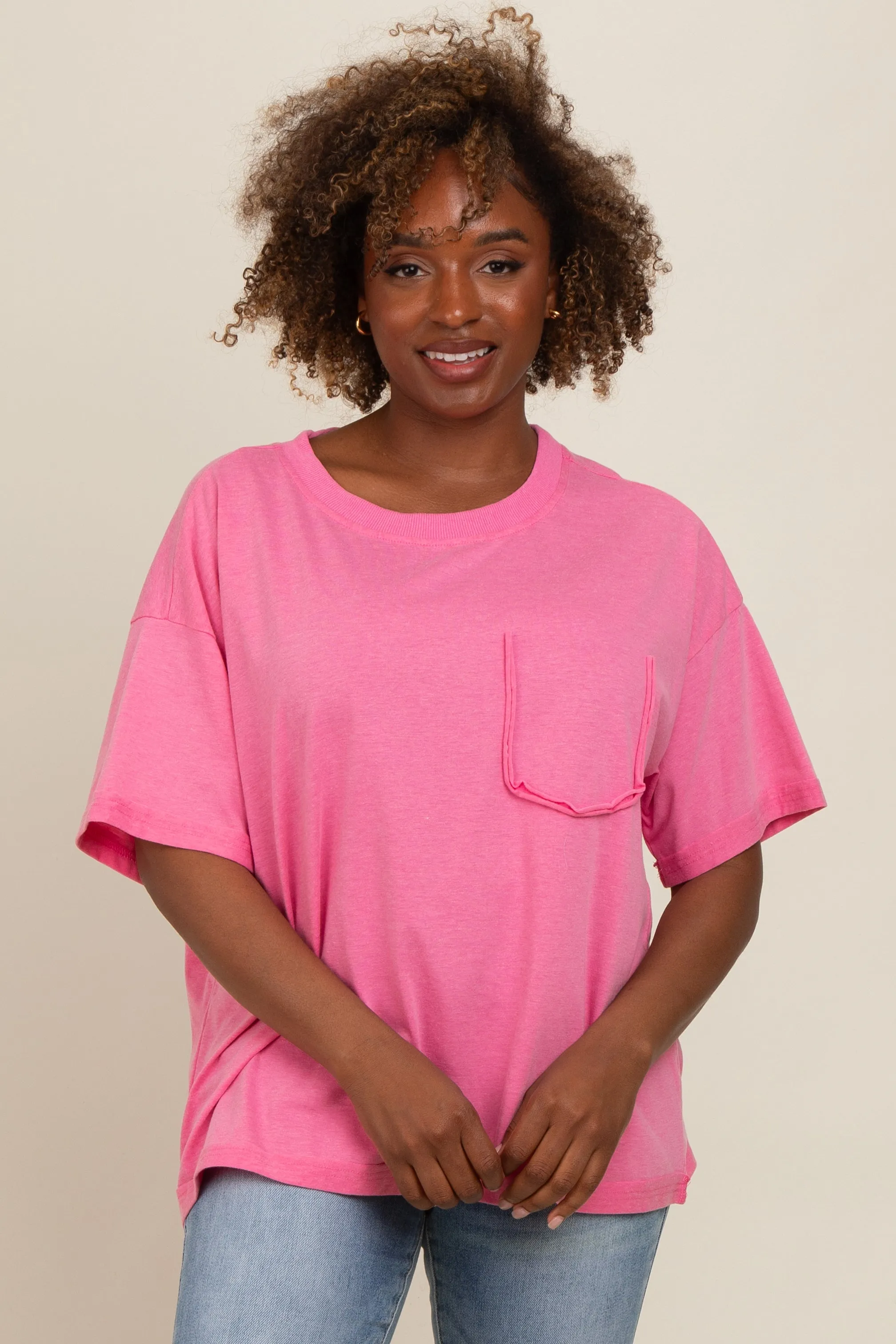 Fuchsia Vintage Wash Oversized Tee sold by Pinkblush