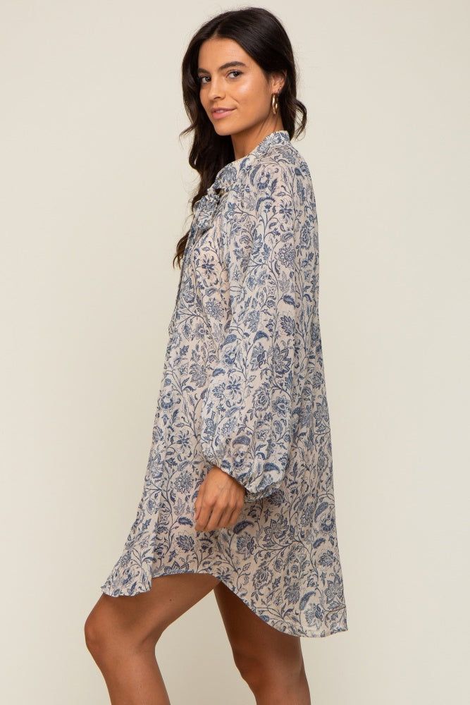 Blue Floral Button Up Pleated Dress sold by Pinkblush product image thumbnail 2