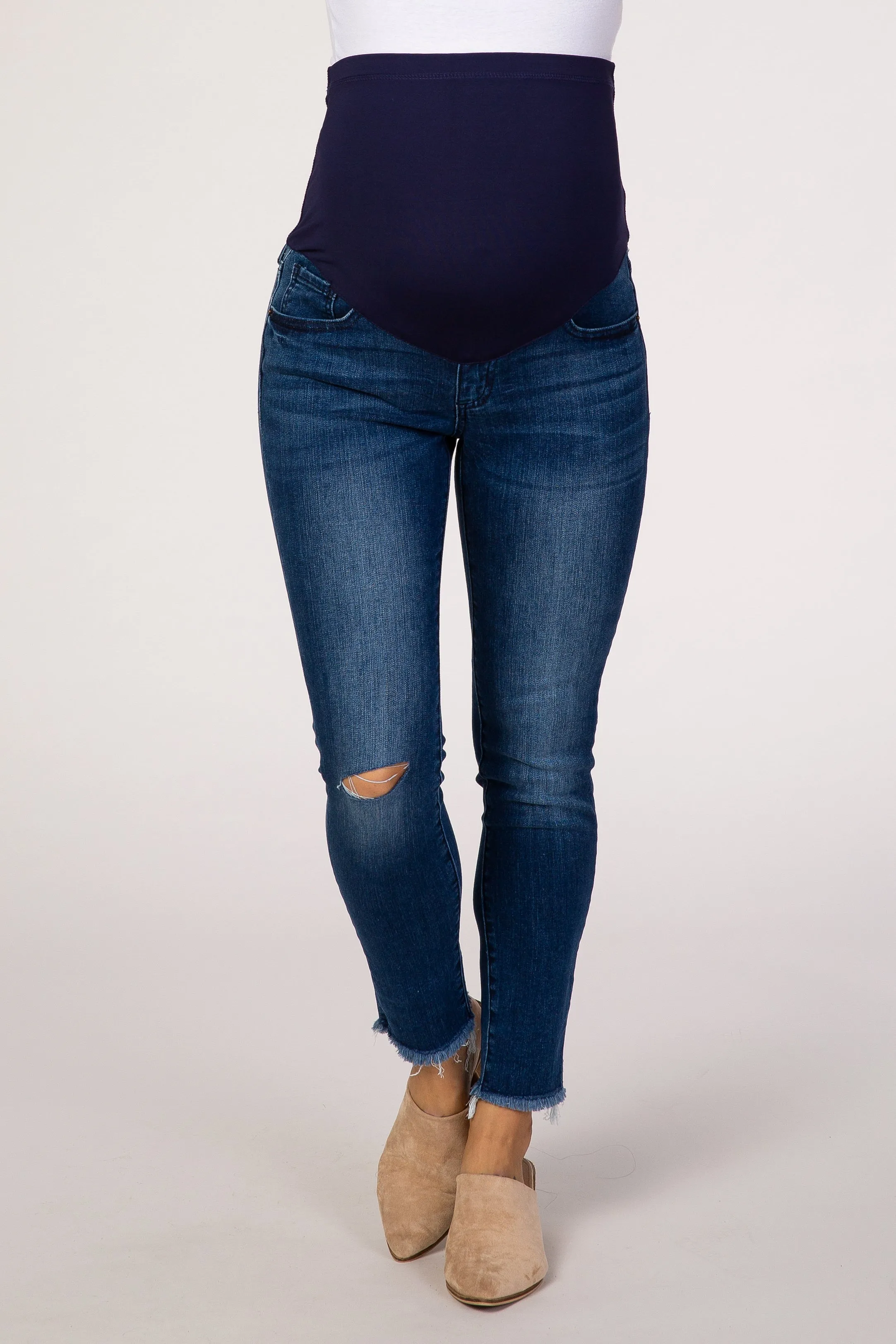 PinkBlush Navy Blue Raw Hem Maternity Skinny Jean sold by Pinkblush product image thumbnail 2