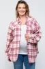 Magenta Flannel Plaid Button Up Maternity Plus Shacket sold by Pinkblush