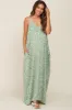 Light Olive Leaf Print Double V-Neck Maternity Maxi Dress sold by Pinkblush
