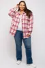 Magenta Flannel Plaid Button Up Maternity Plus Shacket sold by Pinkblush