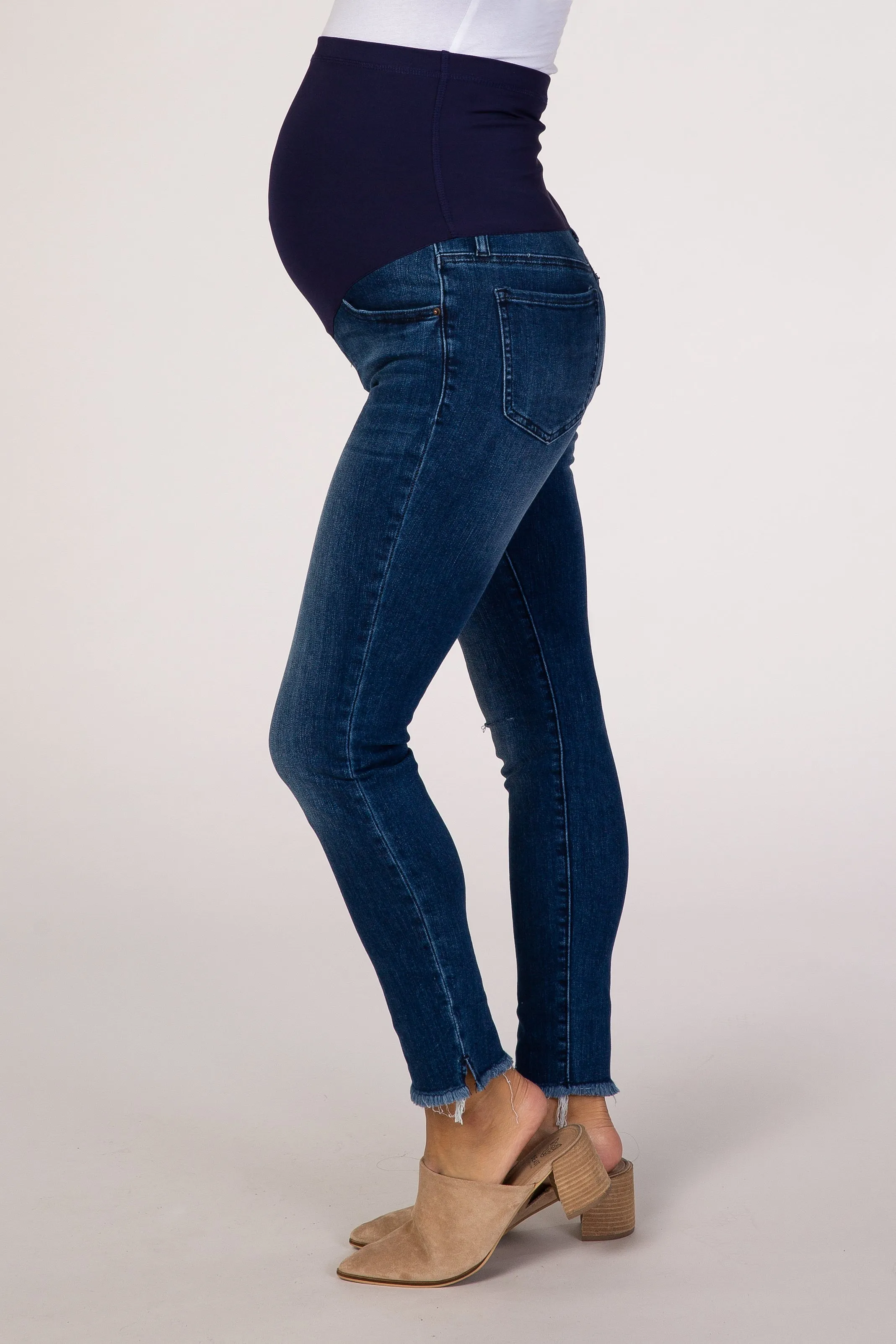 PinkBlush Navy Blue Raw Hem Maternity Skinny Jean sold by Pinkblush product image thumbnail 3