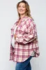 Magenta Flannel Plaid Button Up Maternity Plus Shacket sold by Pinkblush