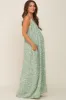 Light Olive Leaf Print Double V-Neck Maternity Maxi Dress sold by Pinkblush