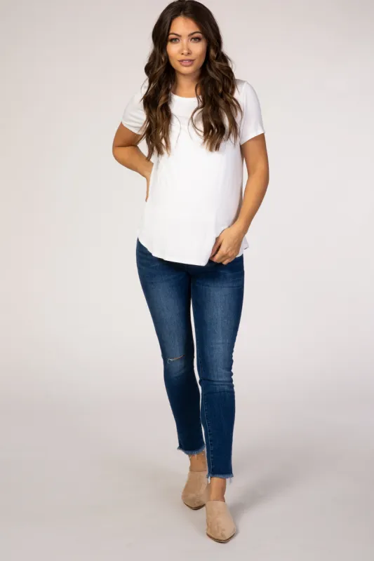 PinkBlush Navy Blue Raw Hem Maternity Skinny Jean sold by Pinkblush