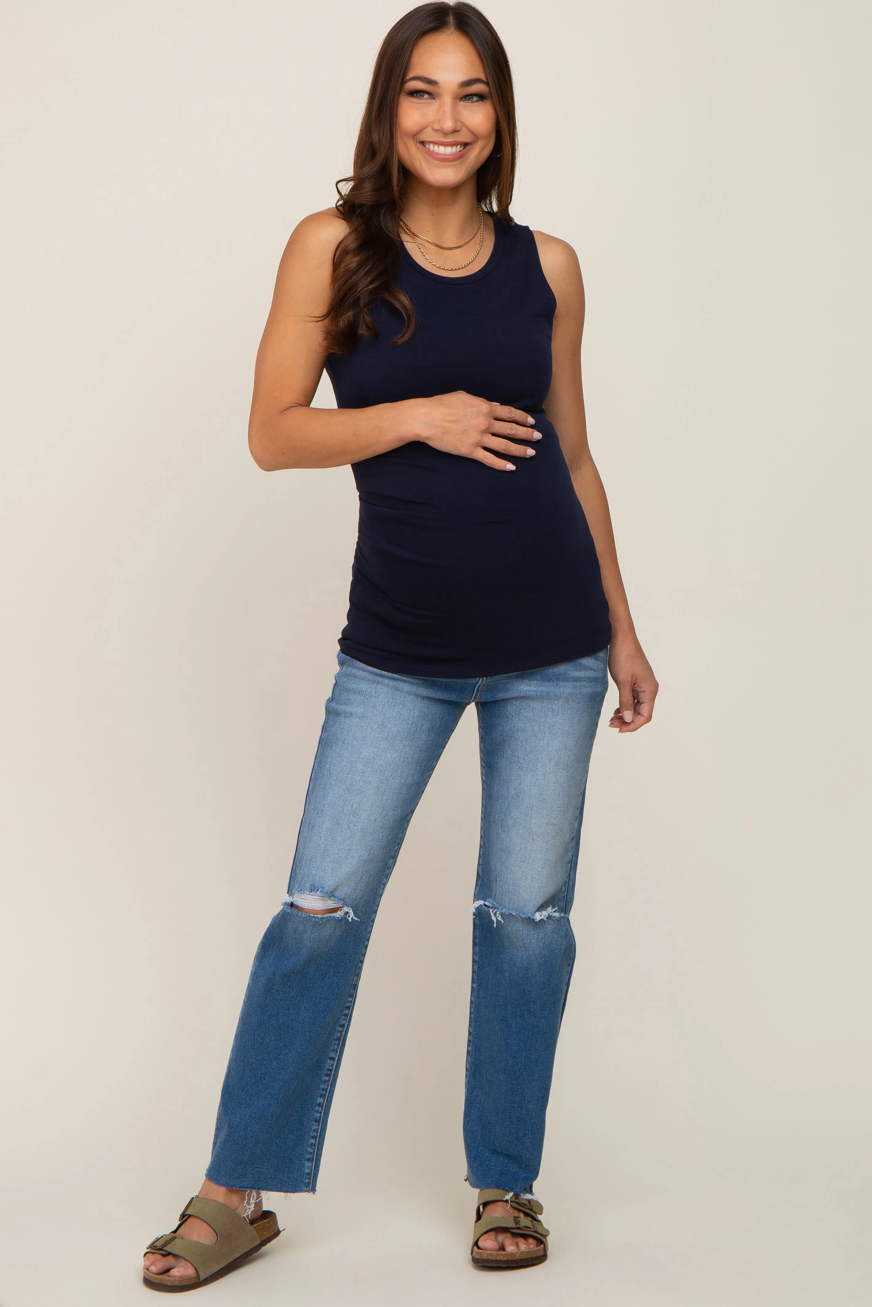 Navy Blue Ruched Side Maternity Tank Top sold by Pinkblush product image thumbnail 4