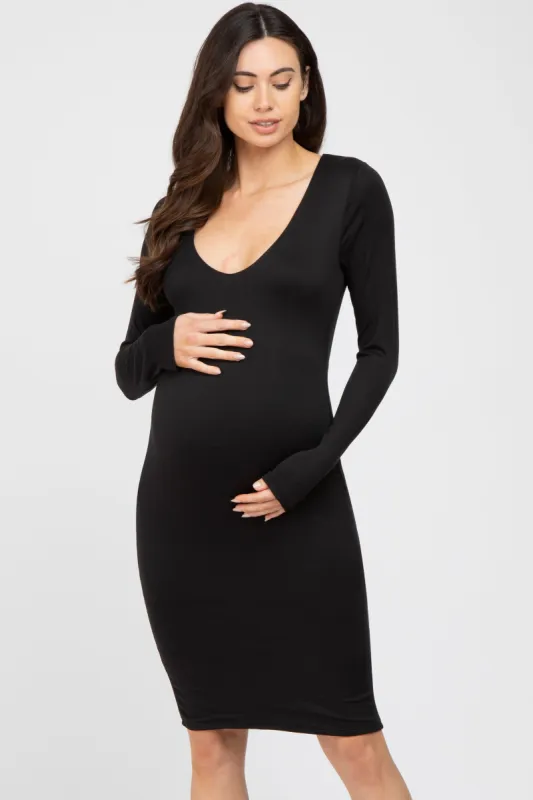 Black Long Sleeve Fitted Maternity Dress sold by Pinkblush