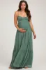 Light Olive Printed Tiered Maternity Maxi Dress sold by Pinkblush