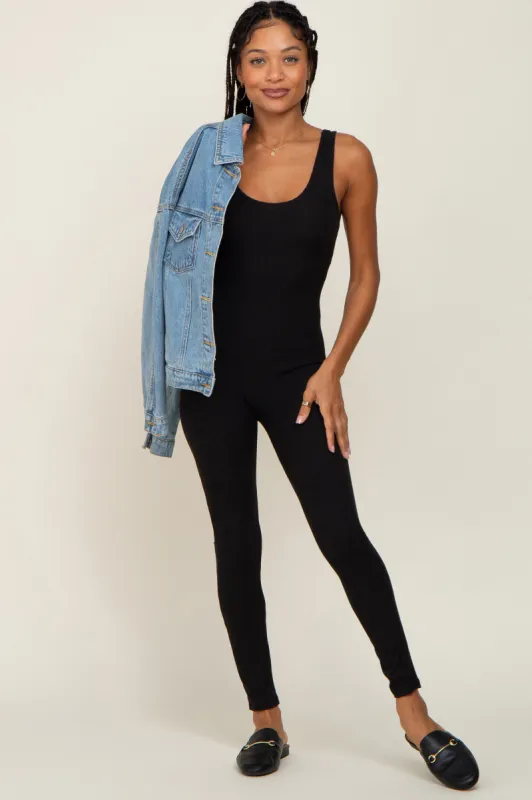 Black Ribbed Bodycon Jumpsuit sold by Pinkblush