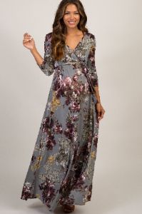 PinkBlush Grey Floral Sash Tie Maternity/Nursing Dress sold by Pinkblush