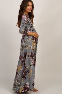 PinkBlush Grey Floral Sash Tie Maternity/Nursing Dress sold by Pinkblush