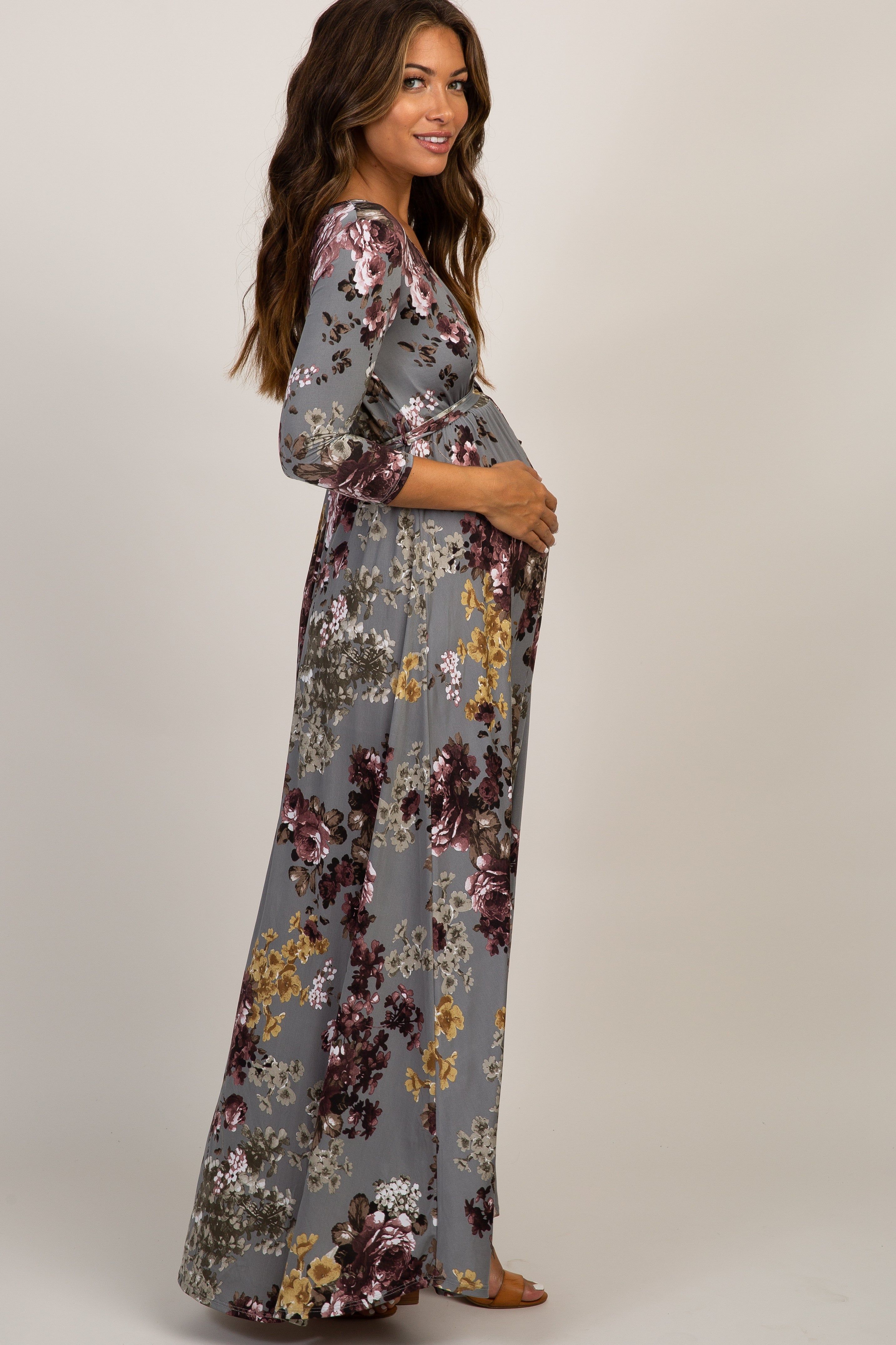 PinkBlush Grey Floral Sash Tie Maternity/Nursing Dress sold by Pinkblush product image thumbnail 2