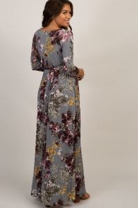 PinkBlush Grey Floral Sash Tie Maternity/Nursing Dress sold by Pinkblush