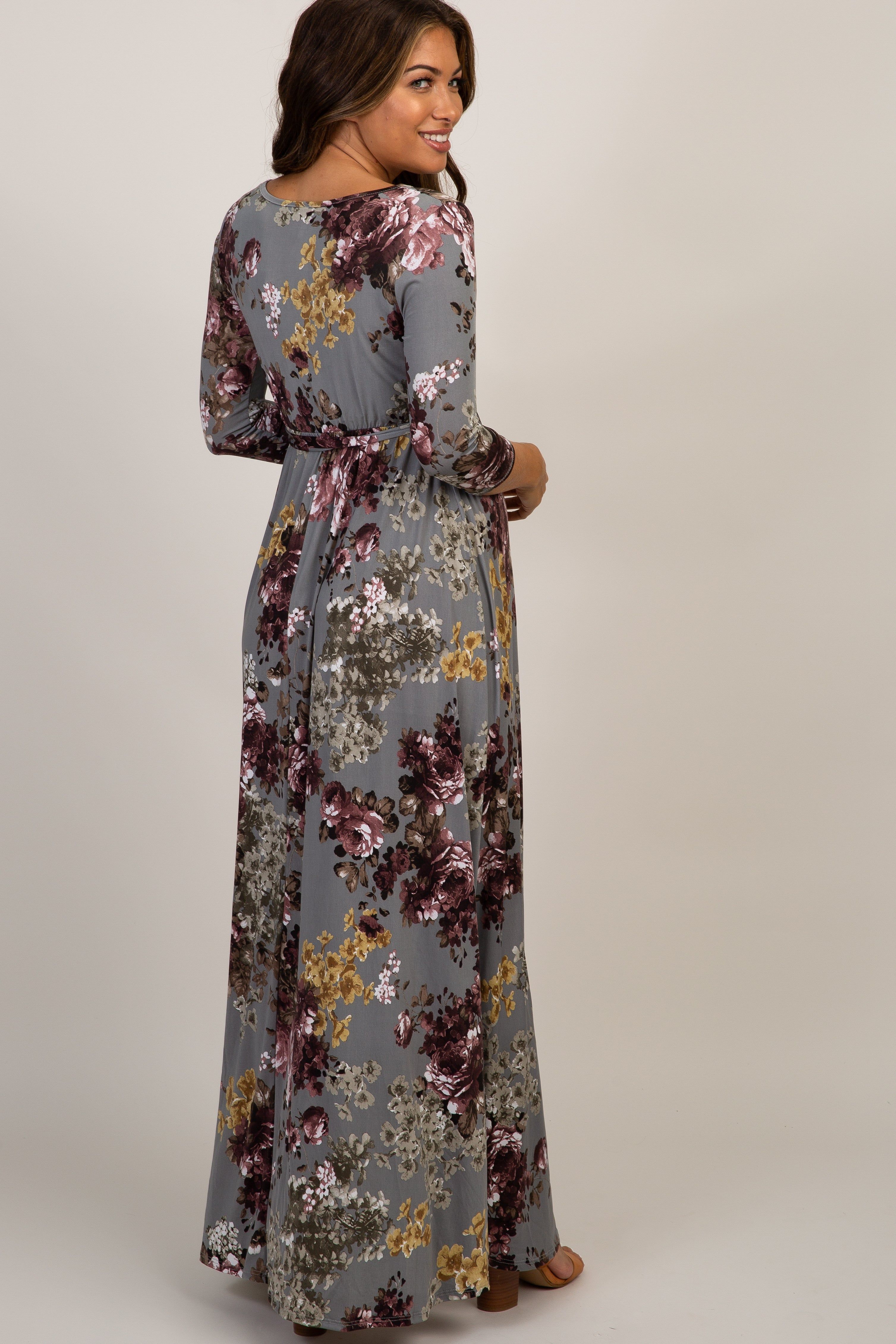 PinkBlush Grey Floral Sash Tie Maternity/Nursing Dress sold by Pinkblush product image thumbnail 3