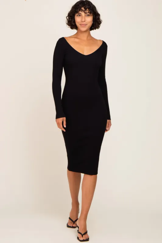 Black Knit Ribbed Midi Dress sold by Pinkblush