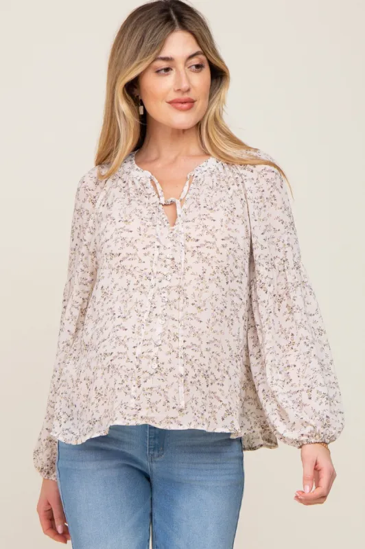 Ivory Floral Button Front Accent Maternity Top sold by Pinkblush