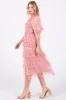 Pink Floral Tulle Smocked Ruffle Tiered Midi Dress sold by Pinkblush