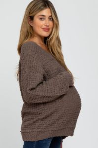 Mocha Chunky Knit Maternity Sweater sold by Pinkblush